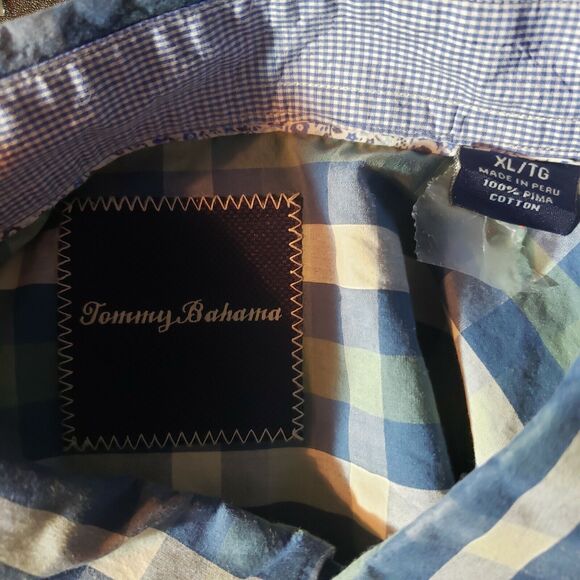 Tommy Bahama Shirt Mens XL Blue Green Plaid Hidden Collar Buttons Pima Cotton - Picture 8 of 8